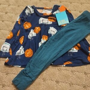 Basketball Print Dress with Teal Leggings